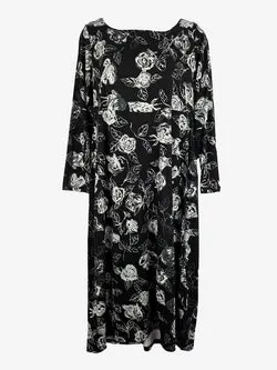 Megan Salmon B&W Rose Boat Neck Midi Dress Size 10