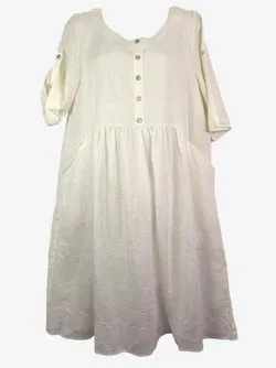 Blue Illusion Button Detail Linen Midi Dress Size S