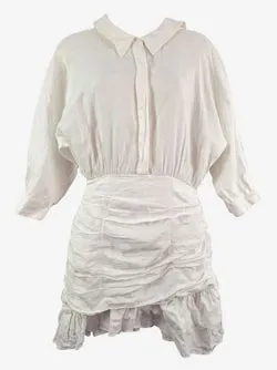 Sau Lee Ruched Mini Linen Shirt Dress Size 8