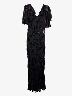 Little Joe Woman Mysterious Deep Purple Velvet Floral Maxi Dress Size S