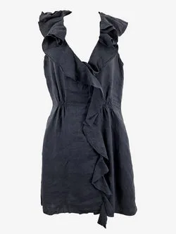 Armani Exchange Linen Navy Ruffle Dress Size 6