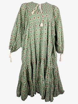 Bohemian Traders Sage Bloom Tassel Tie Dress Size M