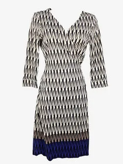 Diane von Furstenberg B&W Wrap LS Midi Dress Size 6