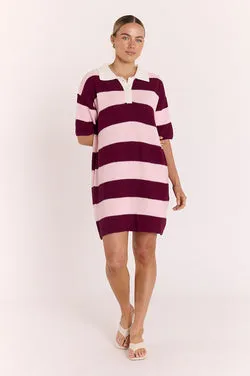 Bree Knitted Dress - Pink Burgundy Stripe