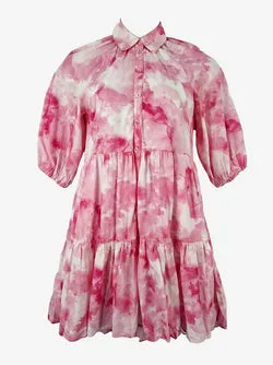 Witchery Collared Floaty Watercolour Tiered Midi Dress Size 8