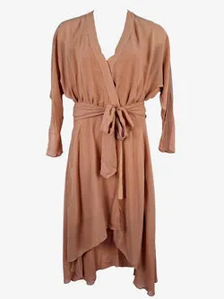 Ginger & Smart Rose Gold Mesh Panel Ruffle Bottom Dress Size 14