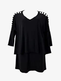 Joseph Ribkoff Sassy Cut out Sleeve Layered Mini Dress Size 16