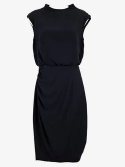 Cue Navy Crepe Texture Midi Dress Size 6
