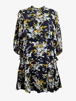 Cue Layered Dark Floral Midi Dress Size 8