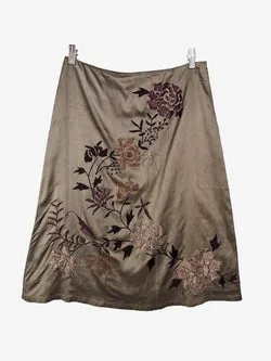 French Connection Vintage Chestnut Embroidered Midi Skirt Size 10