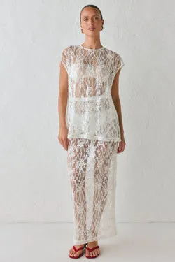 Devyn Sequin Midi Skirt White