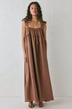 Rossana Linen Maxi Dress Chocolate