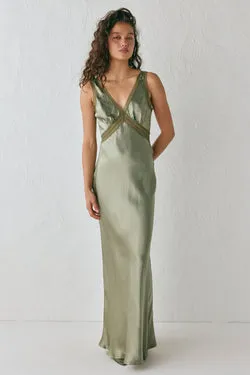 Meet Me On The Dance Floor Bias Cut Maxi Dress Olive