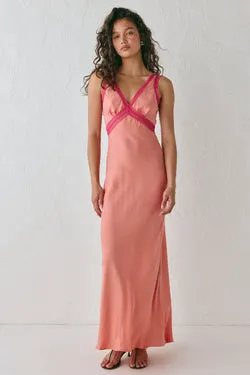 Meet Me On The Dance Floor Bias Cut Maxi Dress Coral