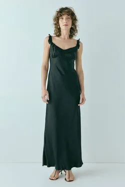 Rosalia Satin Bias Cut Maxi Dress Black