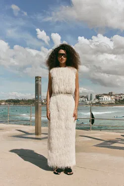 Devyn Fringe Midi Skirt White