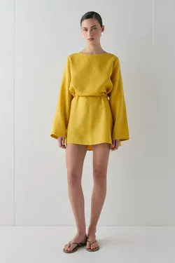 Sabine Linen Mini Dress Mustard