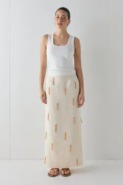 Devyn Linen Midi Skirt Cream