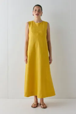 Marina Linen Midi Dress Mustard