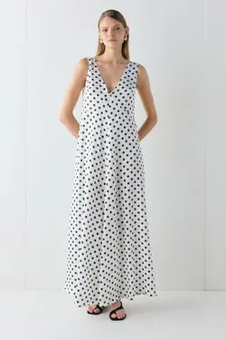 Maeve Satin Maxi Dress Polka Dot
