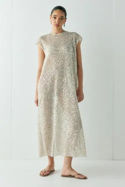 Sabre Sequin Midi Dress Oat