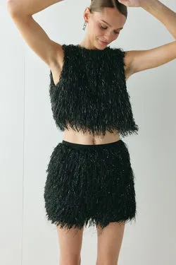 Lucia Fringe Mini Skirt Black