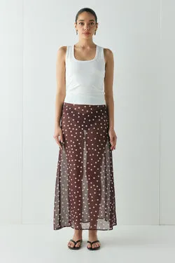 Vilma Sheer Maxi Skirt Wine Polka Dot
