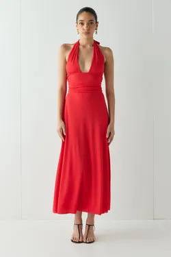 When In Italy Halter Midi Dress Red