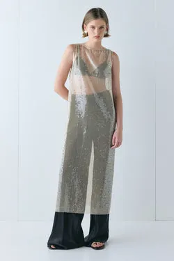 Sonja Sequin Midi Dress Nude