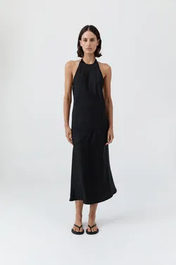 Silk Twill Halter Dress - Black