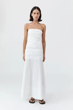 Gathered Strapless Longline Dress - White