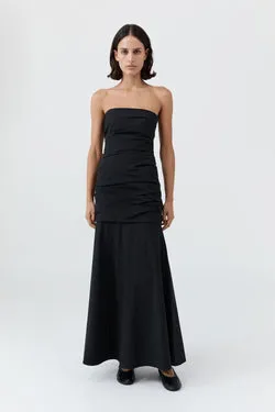 Gathered Strapless Longline Dress - Black