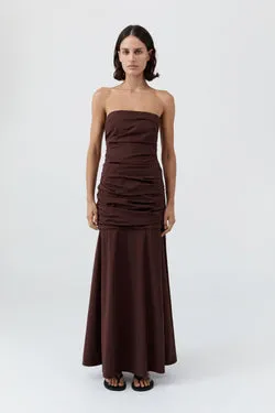 Gathered Strapless Longline Dress - Liqueur