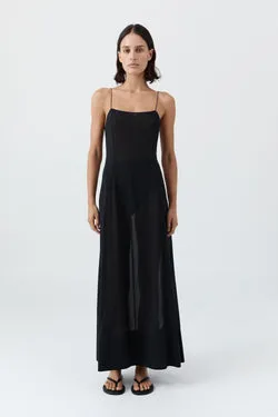 Sheer Silk Slip Dress - Black
