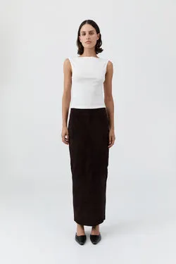 Suede Column Skirt - Coffee