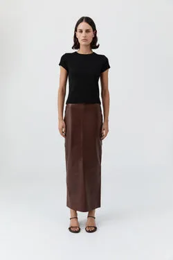 Leather Column Skirt - Rum