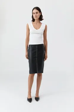 Brushed Leather Pencil Skirt - Black