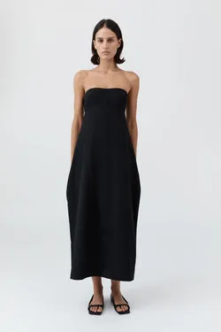 Wool Strapless Cocoon Dress - Black