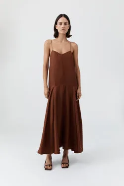 Silk Twill Relaxed Slip Dress - Brick