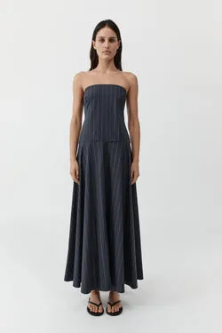 Strapless Rouleau Dress - Ink Stripe