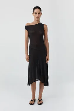 Fine Jersey Off Shoulder Dress - Charcoal
