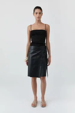 Leather Everyday Wrap Skirt - Black