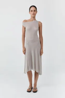 Fine Jersey Off Shoulder Dress - Soft Ash