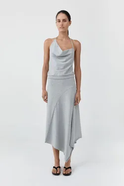 Asymm Drape Skirt - Light Grey Marle