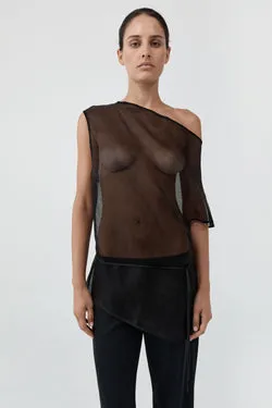 Silk Mesh Mini Dress - Black