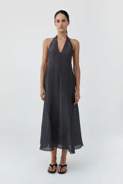 Woven Check Halter Dress - Iron Glaze
