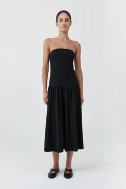 Gathered Strapless Minimal Dress - Black