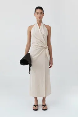 Halter Wrap Backless Dress - Porcelain