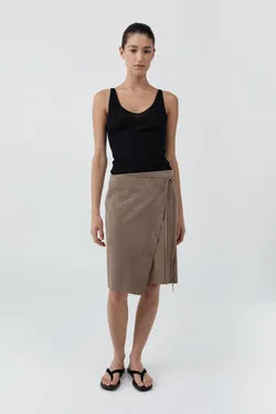 Suede Everyday Wrap Skirt - Earth