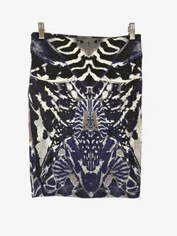 Alexander McQueen Deep Blue Abstract Print Mini Skirt Size S